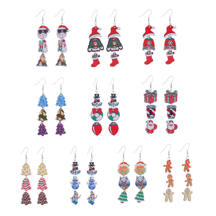 Wholesale Christmas tree hat bell snowman wooden holiday earrings