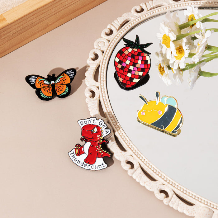 Wholesale Cute Bee Butterfly Metal Brooch Strawberry Badge Clothing Decoration Accessories Bag Badge