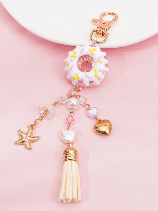 Wholesale Donut tassel heart keychain schoolbag cute pendant student girlfriend couple decoration