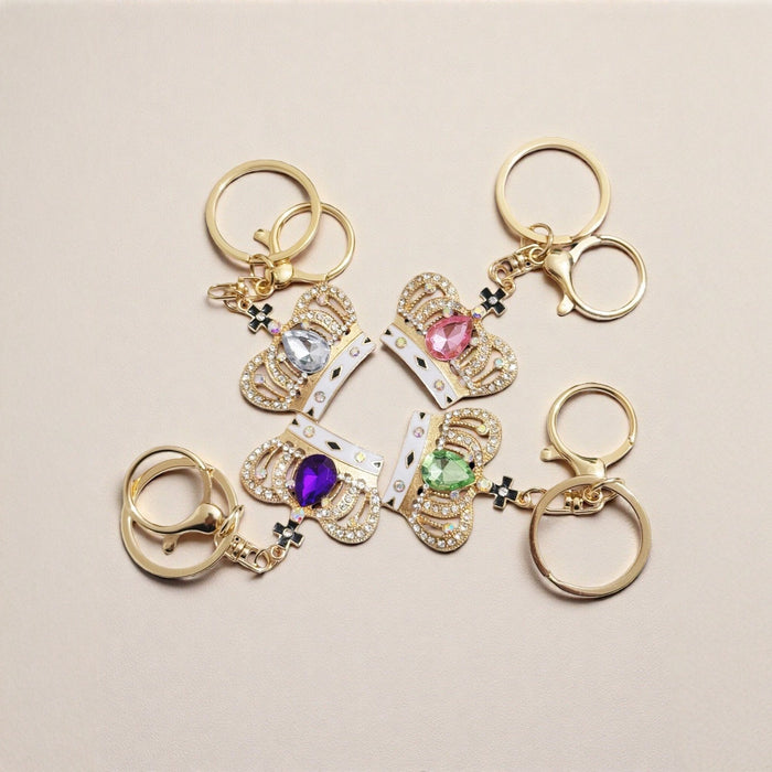 Wholesale Zinc Alloy Crown Keychain Green Water Drop Hollow Back Design Fashion Keyring For Gift And Resale