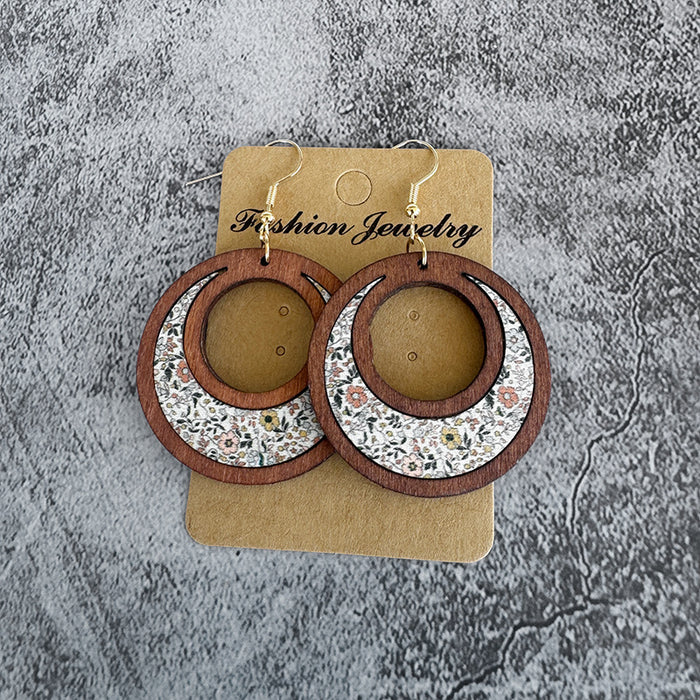 Wholesale Flower Wooden Earrings Sunflower Double Ring Inlaid Earrings Mother Gift