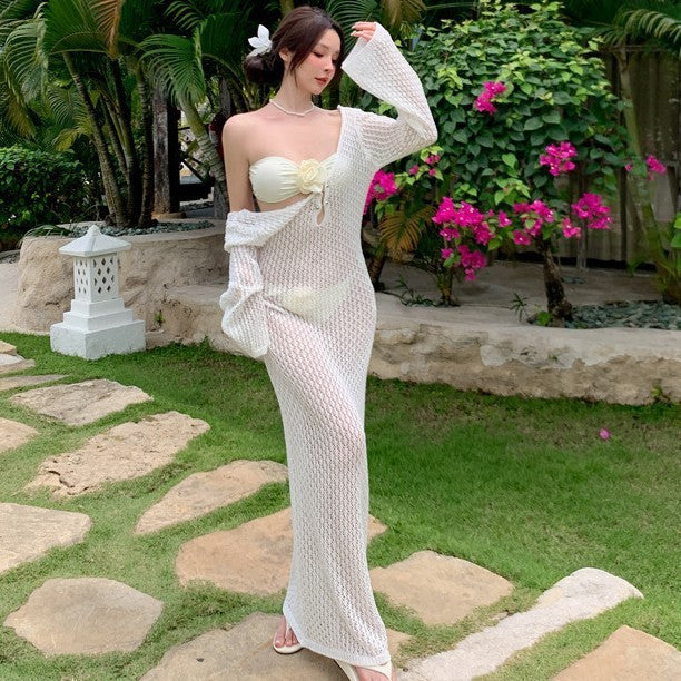 Wholesale Camellia flower island vacation sexy strapless split bikini set