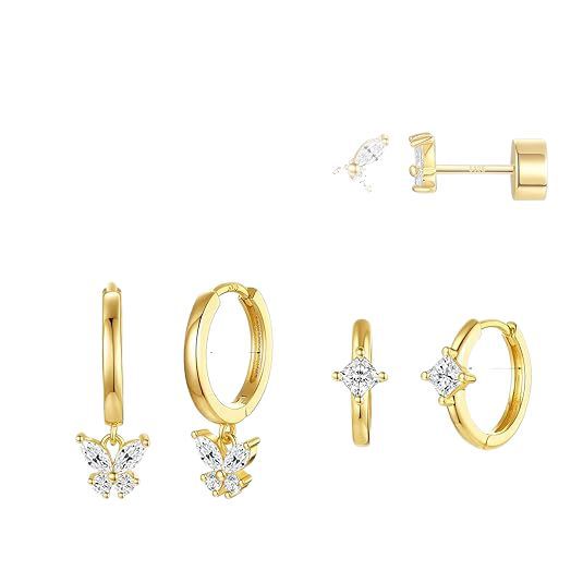 Wholesale Temperament Butterfly Smooth Love Pendant Circle Ear Buckle Earrings Geometric Combination Three Piece Earring Set