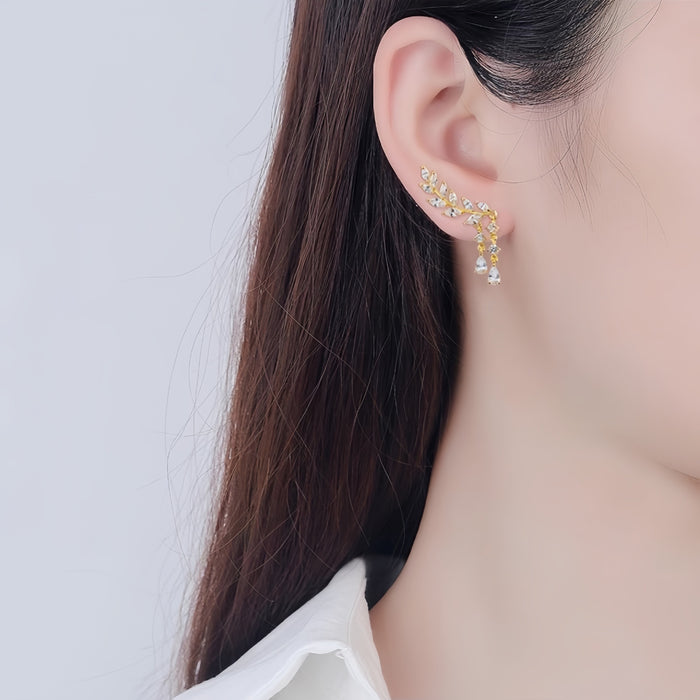 Wholesale Tree branch earrings, copper inlaid zircon earrings, fashionable and niche commuting ear accessories