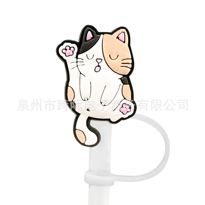 Wholesale New Cat Animal Straw Cover 10MM Straw Cap Silicone Dust Stopper Cute Anime Party Straw Decoration