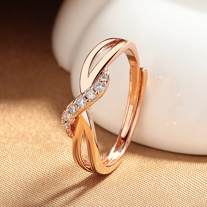 Wholesale New fashionable twist arm curved open ring with niche design, hollowed out double-layer stripes