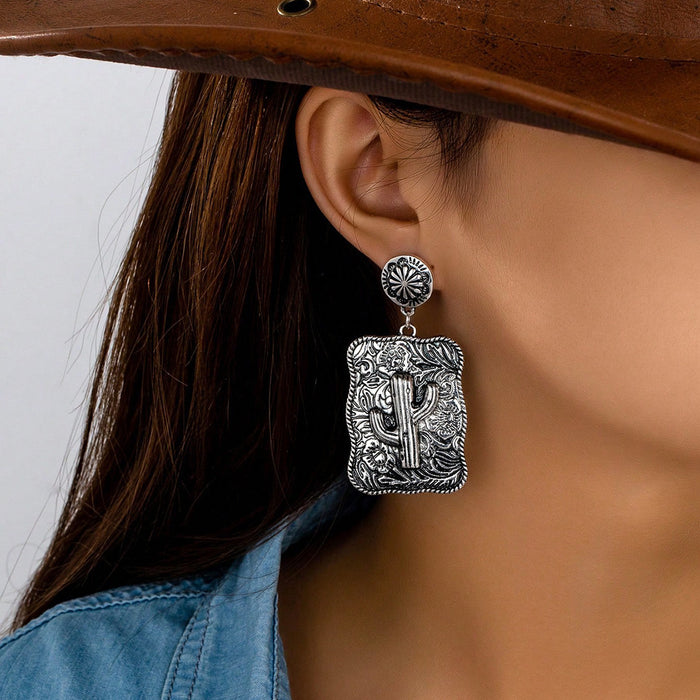 Wholesale Western style vintage pinto highland cattle desert sunset pattern pendant earrings