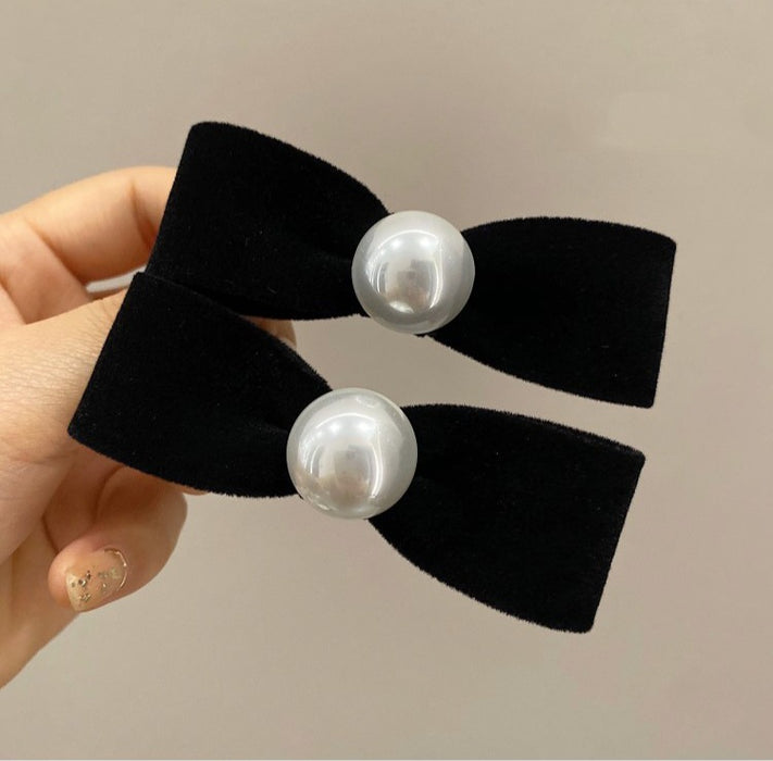 Wholesale pearl velvet bow hair clips JDC-HC-QZ015