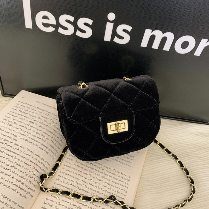 Wholesale Little -style chain crossbody bag,  versatile diamond-patterned leopard print velvet small coin purse for children and babies