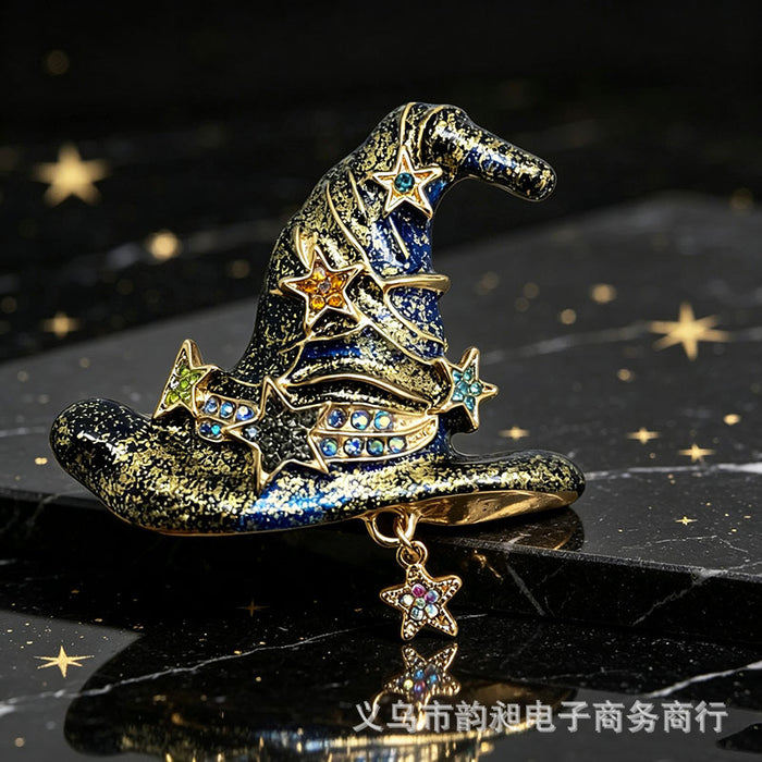 Wholesale Stylish  Witch Hat Star Rhinestone Brooch Pin Zinc Alloy Fashion Accessory