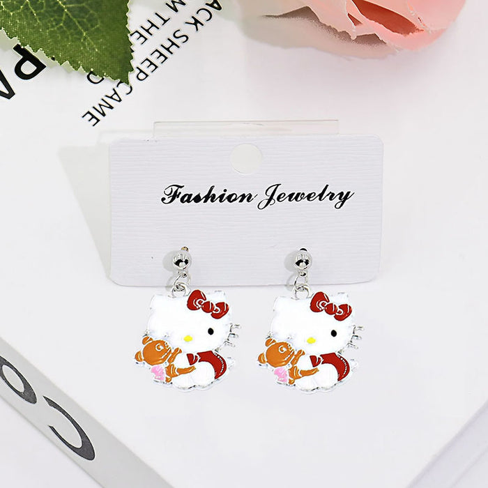 Wholesale Cute Cartoon Cat Short Earrings Metal Electroplated Fashion Jewelry Accessory for Women