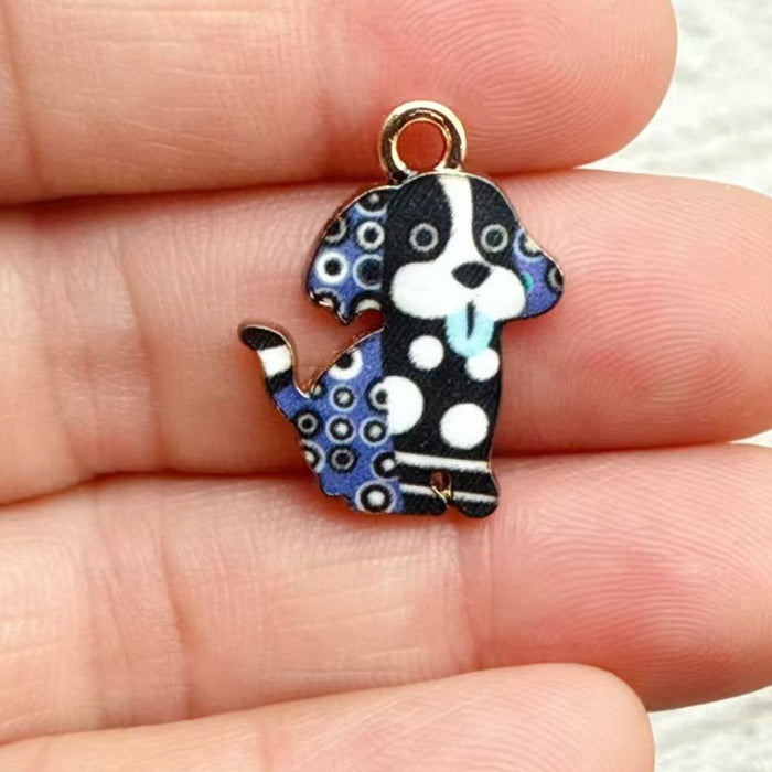 Wholesale 10pcs Cute Puppy Alloy Oil Drip Printed Jewelry Cartoon Accessories DIY Bracelet Earrings Keychain Bag Charms Pendant