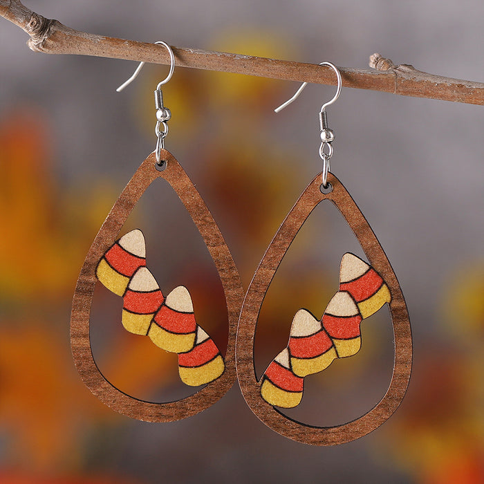Wholesale Thanksgiving Acorn Water Drop Hollow Pendant Earrings Wooden Autumn Harvest Thanksgiving Double-Sided Earrings