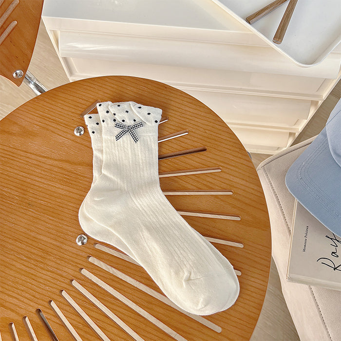 Wholesale Socks Thin Breathable Socks Loose Mouth Wave Point Middle Tube Socks College Wind Pile Socks