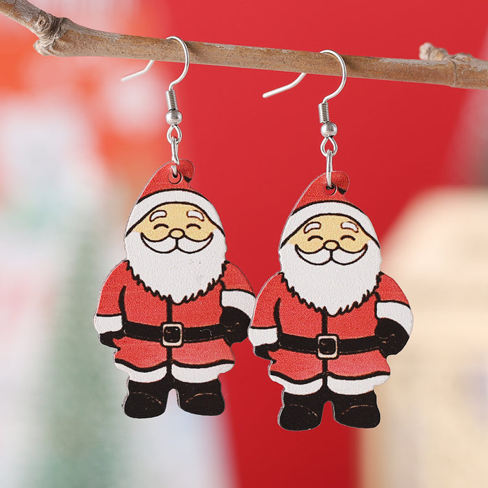 Wholesale Christmas Santa Pendant Earrings Wooden Double-sided Earrings Christmas