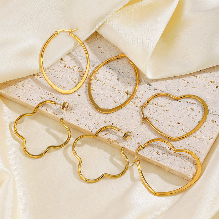 Wholesale Stainless steel exaggerated heart-shaped oval ear buckle with female personality, simple lines, heart-shaped earrings