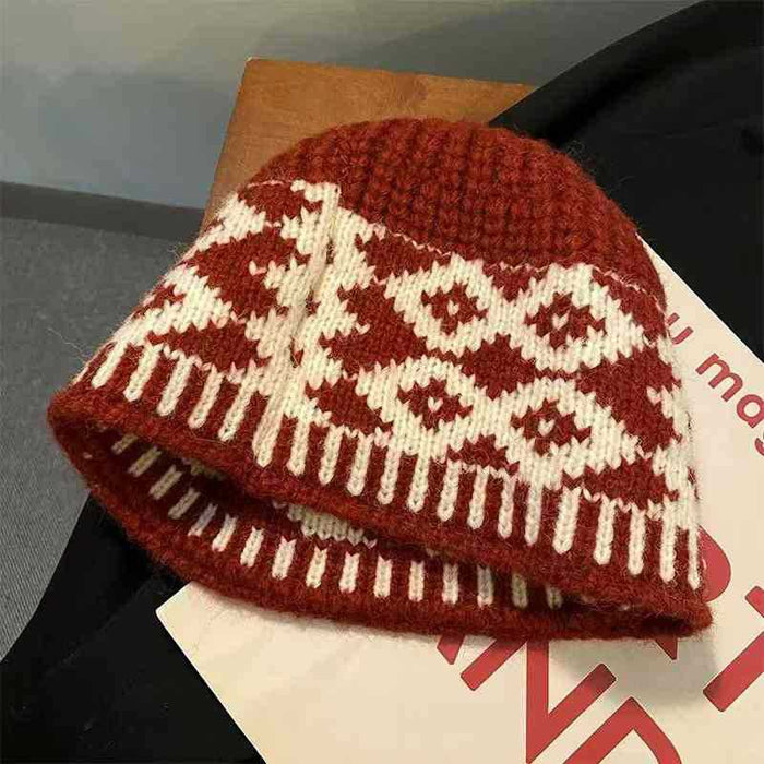 Wholesale Plaid Fisherman Hat Women's Autumn and Winter Face Small All-match Color Matching Big Head Wool Knitted Hat