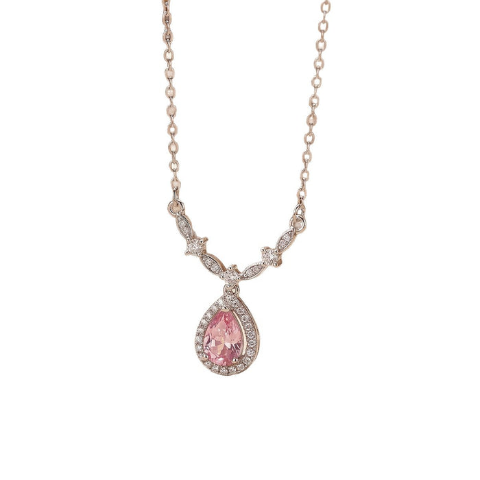 Wholesale Titanium Steel Gold Plated Teardrop Pendant Necklace with Red Cubic Zirconia MOQ≥2