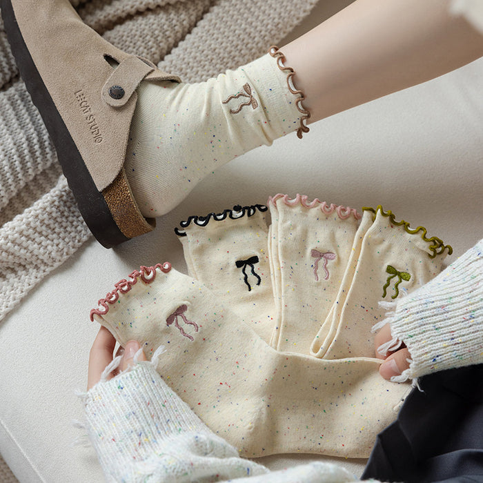 Wholesale New Socks Stacking Socks Cute Embroidered Bow Middle Socks