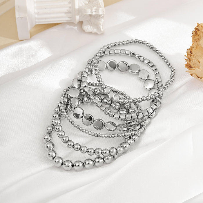 Wholesale New Jewelry Metal Style Geometric Handmade Bead Chain Versatile Alloy Stacked Bracelet