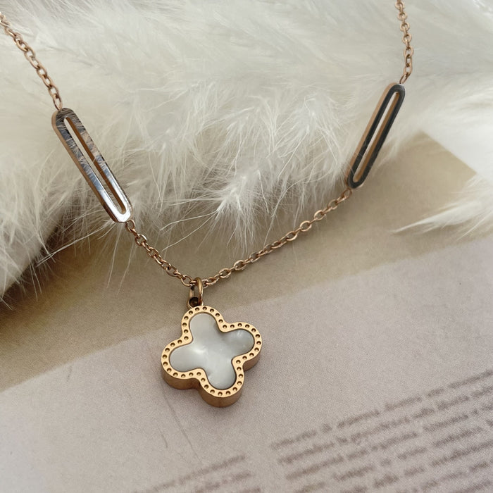 Wholesale 2PCS Titanium Steel Rose Gold Four Leaf Clover Pendant Necklace JDC-NE-XinLong007