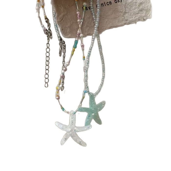 Wholesale Starfish Beaded Necklace Trendy Alloy Ball Chain Collarbone Necklace
