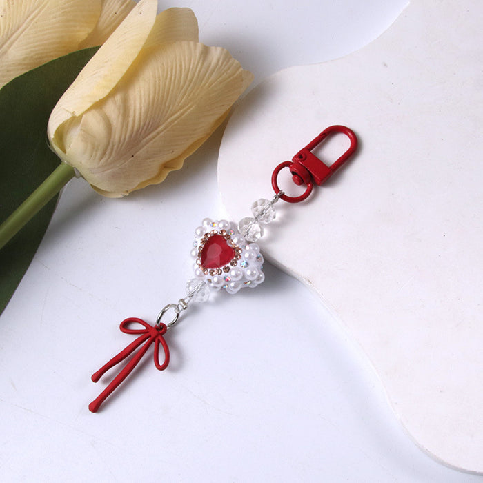 Wholesale Pearl Diamond Bow Mobile Phone Chain Keychain Bag Pendant Accessories