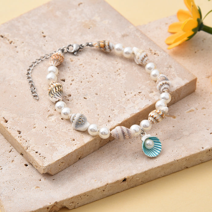 Wholesale New popular conch rice bead turquoise beach starfish pendant shell bracelet