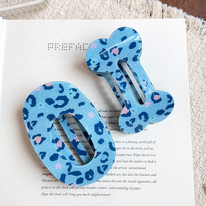 Wholesale PVC Blue Leopard Pattern Large Hair Claw Clip Retro Hair Accessory for Women