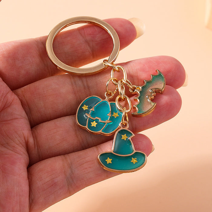 Wholesale Cute Metal Keychain With Witch Ghost Pumpkin Bat Web Design Car Key Accessory Gift
