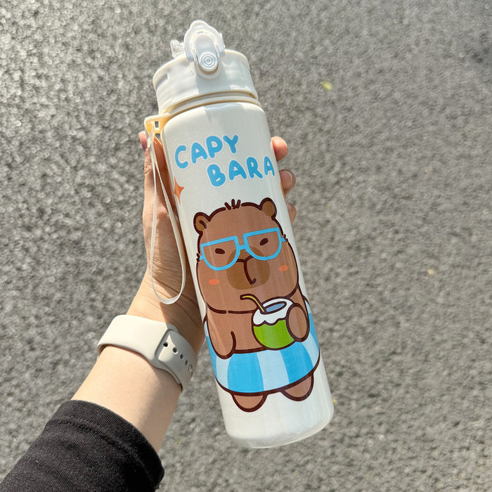 Wholesale  Straw Water Cup Cute Children' s Straw Cup Student Portable Cartoon Water Cup with Lanyard