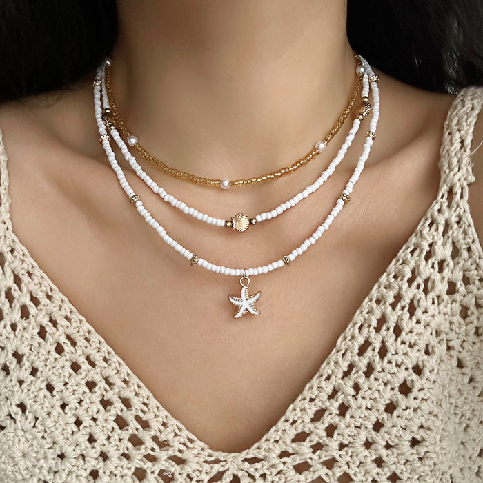Wholesale New Beach Rice Bead Shell Handmade Versatile Starfish Shell Rice Bead Necklace Foot Chain Set