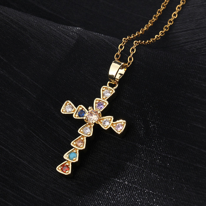 Wholesale Copper Inlaid Zircon Cross Pendant Necklace JDC-NE-ShangY035