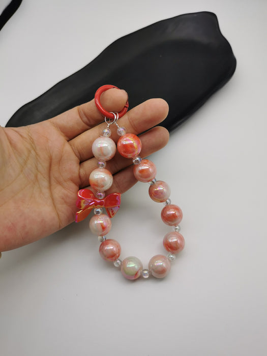 Wholesale Electroplated beaded bow car key chain mobile phone pendant