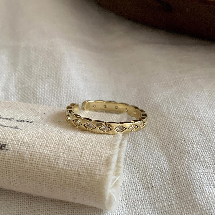 Wholesale Light luxury metal brushed diamond inlaid ring, niche and high-end open mouth ring