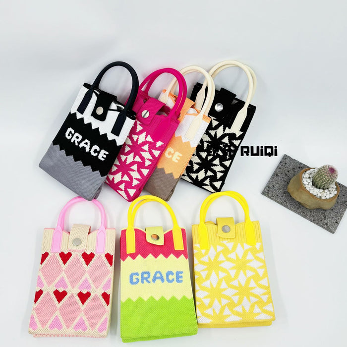 Wholesale Cute Cartoon Knitted Mobile Phone Bag  Easiest for Match Shoulder Bag Coin Crossbody Portable