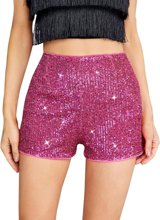 Wholesale Amazon independent station fashion elastic sequined shorts hot pants sequined solid color black mid-waist sexy straight shorts