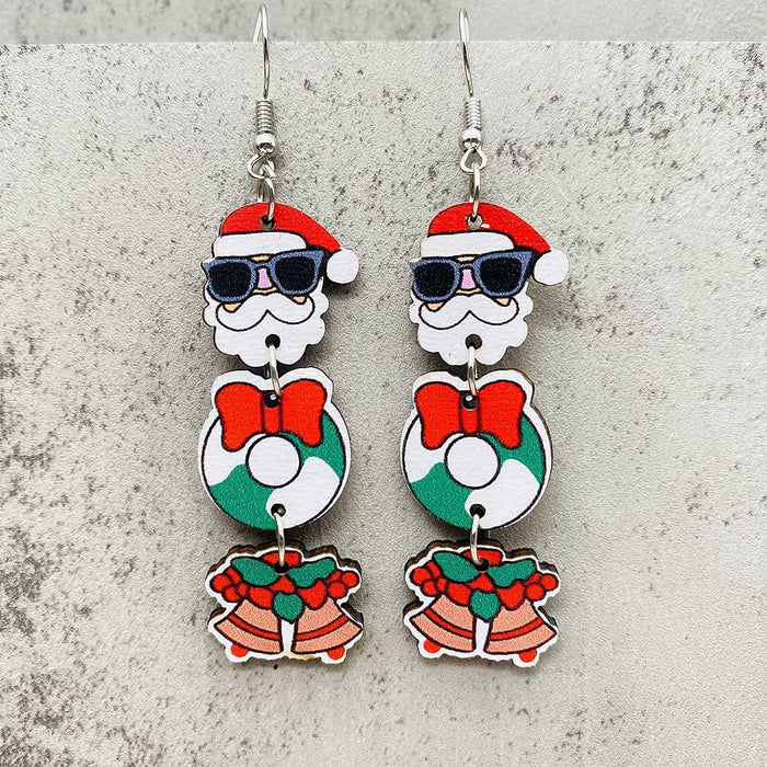 Wholesale New Christmas Earrings Snowman Santa Claus Gift Gingerbread Man Candy Wooden Earrings JDC-ES-YaChen009