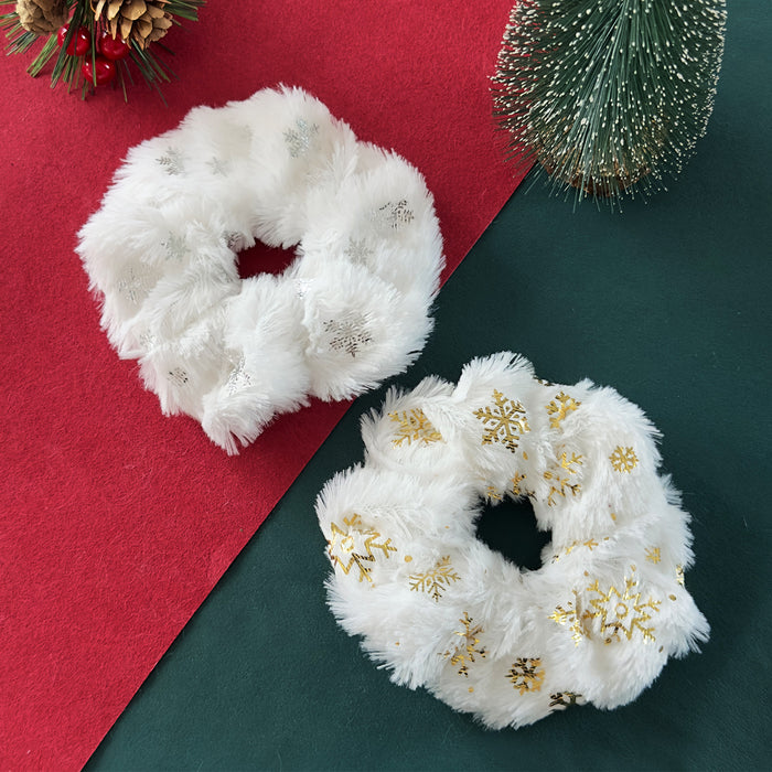 Wholesale Christmas snowflake plush hair ring gold-stamped high elastic hair rope female autumn and winter style hair rope holiday hair accessories