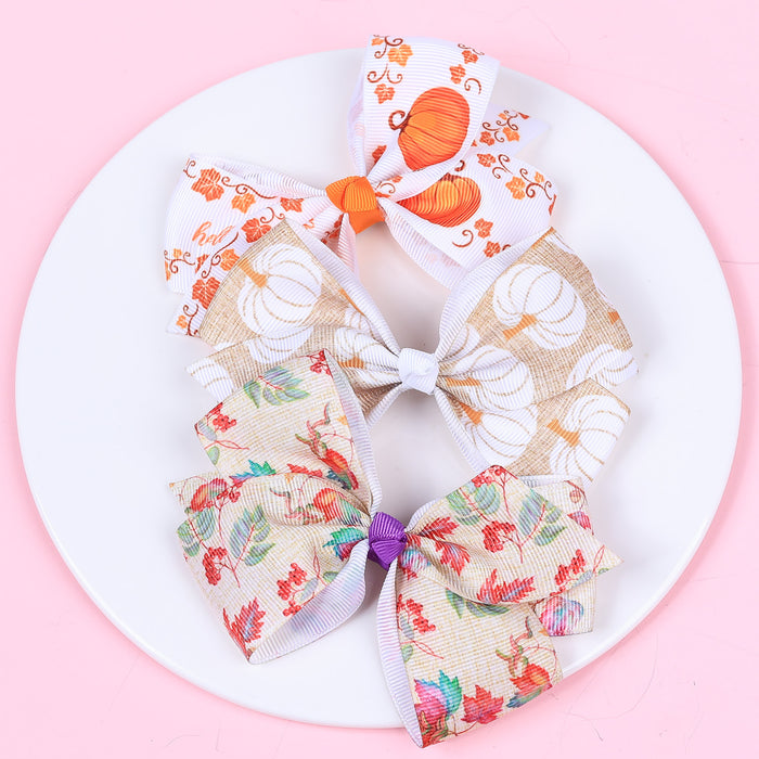 Wholesale Halloween Pumpkin Series Printed Bow Hairpin JDC-HC-QiuN016