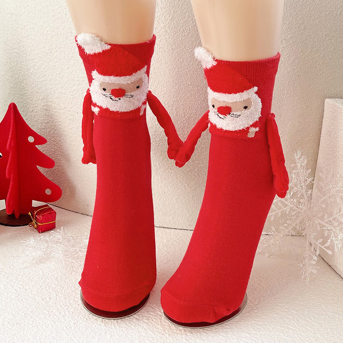 Wholesale Christmas magnetic hand-holding socks women' s cotton socks couple mid-calf length socks New Year gift socks