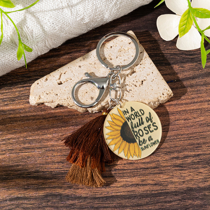 Wholesale Acrylic Gradient Tassel Keychain Round Color Letter Bag Pendant