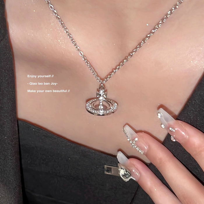 Wholesale Saturn necklace titanium steel non fading transparent crystal planet pendant collarbone chain light luxury niche