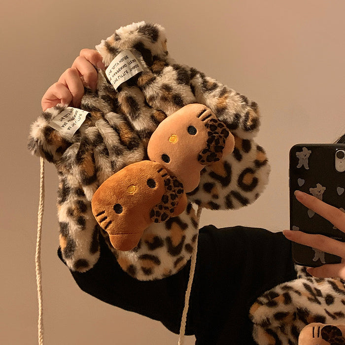 Wholesale Cartoon leopard print plush gloves