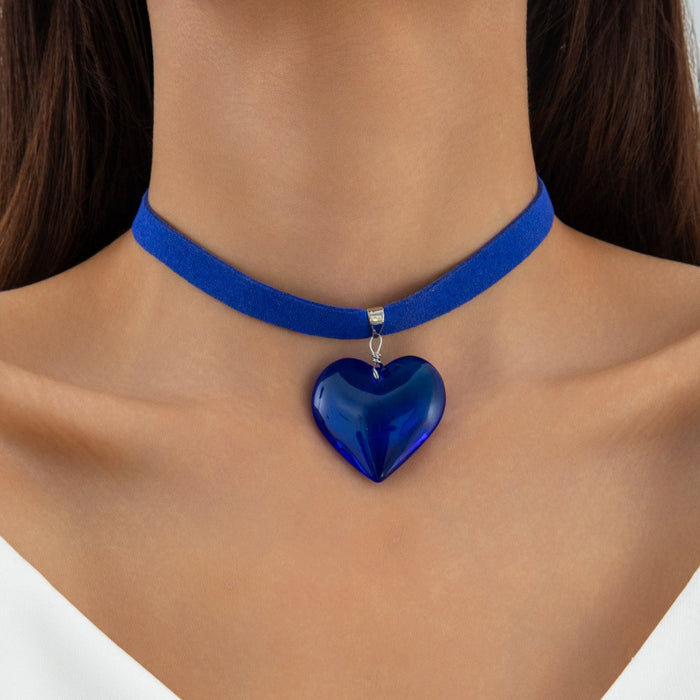 Wholesale Gothic  Red Glass Heart Pendant Handwoven Rope Necklace Fashion Accessory MOQ≥2
