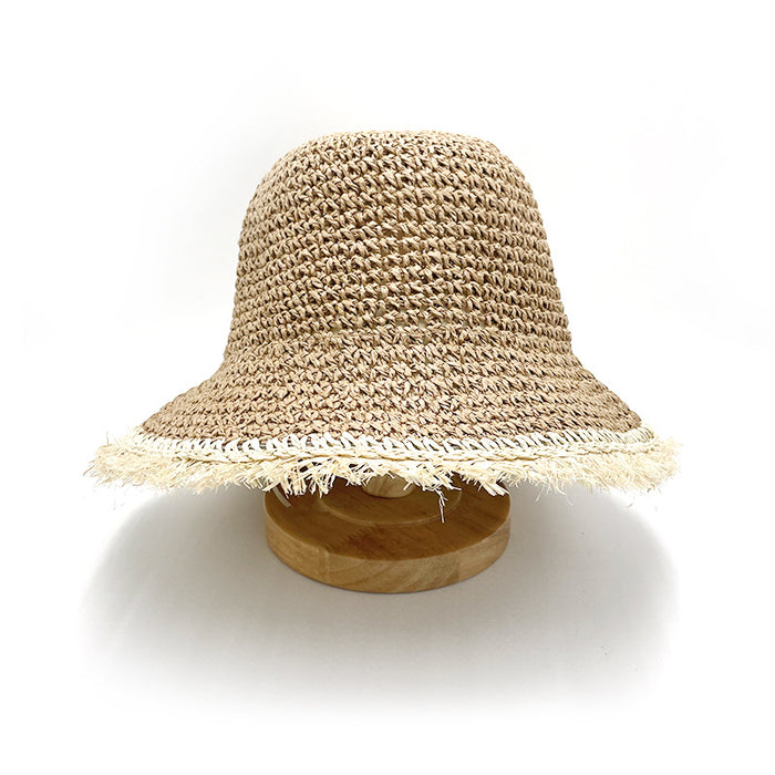 Wholesale Raw Edge Woven Straw Hat Sun Hat Summer Fisherman Hat Seaside Vacation