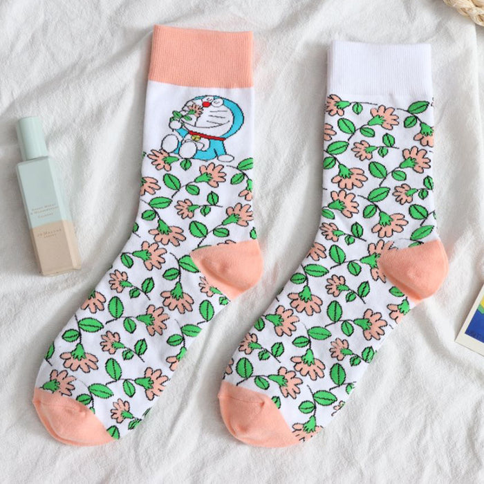 Wholesale New mid length socks with small floral patterns, versatile cotton socks, trendy design, women's socks