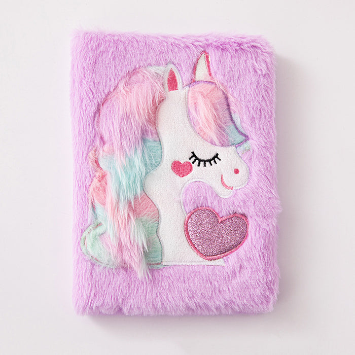 Wholesale Unicorn Plush Notebook Macaron Girl' s Heart Diary Student Cartoon Hand Ledger Wireless Glue Pack