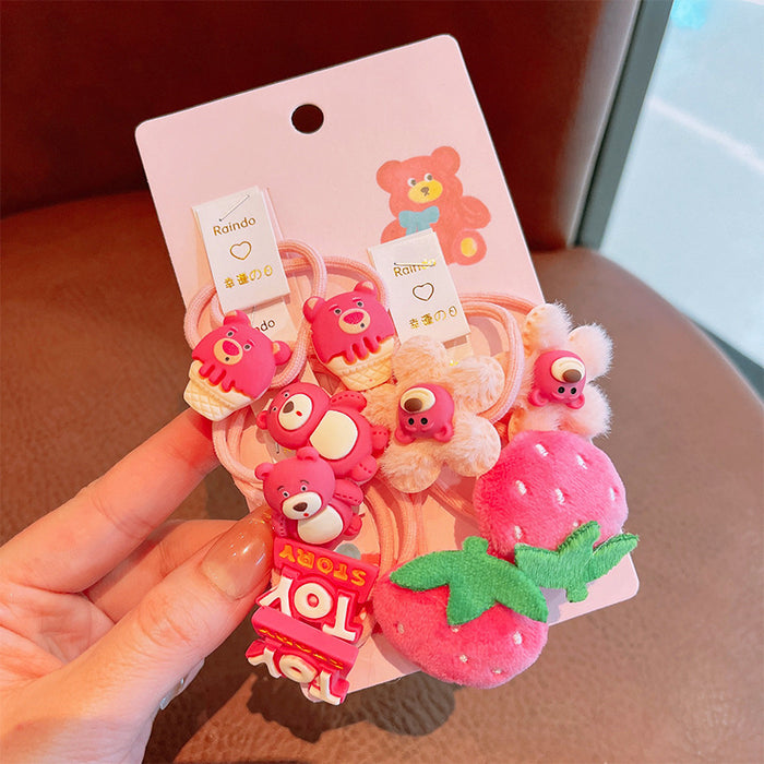 Wholesale Hair Tie Loops for Girls Strawberry Bear Hair Accessories Rubber Bands Children's Cartoon Hair Ropes JDC-HS-FX001