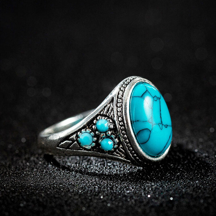 Wholesale Wholesale of vintage imitation turquoise couple rings and antique silver ring jewelry